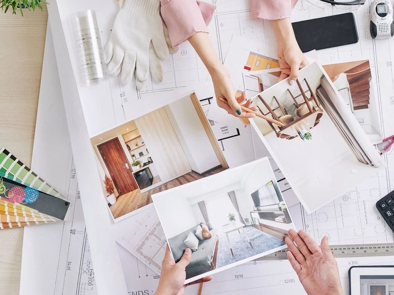 two people looking over interior design ideas - Home Design of Hastings in Hastings, MN